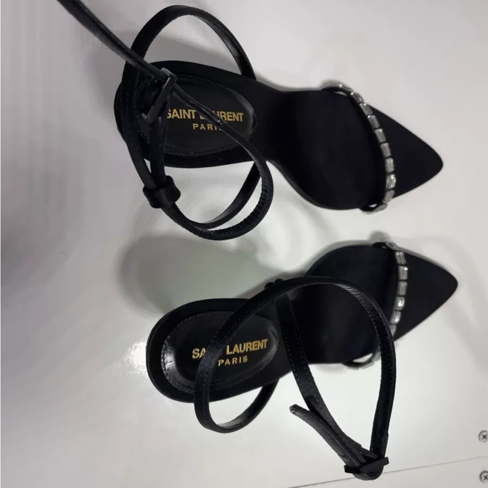 Saint Laurent Gloria Crystal Strap Sandal in Black Size 35.5 - Picture 5 of 12